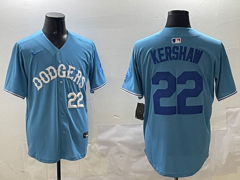 Men Los Angeles Dodgers #22 Kershaw Light Blue Joint Name 2025 Nike MLB Jersey style 20